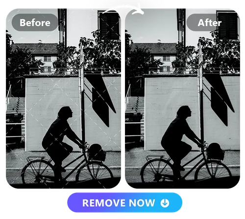 a guy riding a bike with proof original image and proof removed image